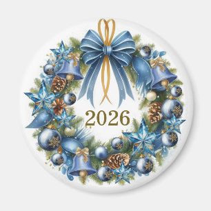 Blauer und goldener Weihnachtskranz anpassbar Magnet