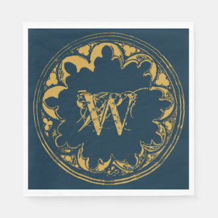 Blauer und goldfarbener, Vintag gestörter Monogram Serviette