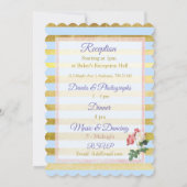 Blauer und goldgestreifter Blumenzettel Einladung (Rückseite)