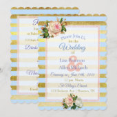 Blauer und goldgestreifter Blumenzettel Einladung (Vorne/Hinten)