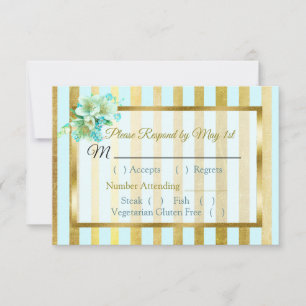 Blauer und goldgestreifter Blumenzettel RSVP Karte