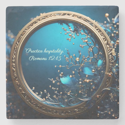 Blauer und gottlicher Rahmen individuell anpassbar Steinuntersetzer (Vorderseite)