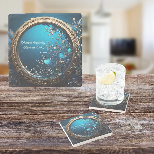 Blauer und gottlicher Rahmen individuell anpassbar Steinuntersetzer