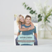 Blauer und grauer Banner Moderne Save the Date Pos Ankündigungspostkarte (Stehend Vorderseite)