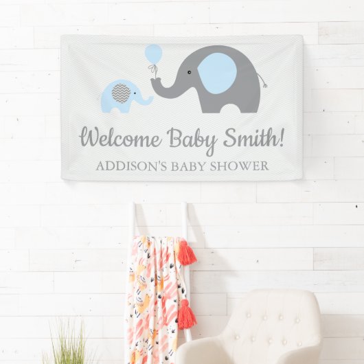 Blauer und grauer Elephant Baby Shower Banner Post (Insitu)