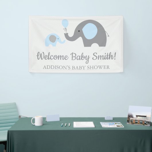 Blauer und grauer Elephant Baby Shower Banner Post (Messeveranstaltung)