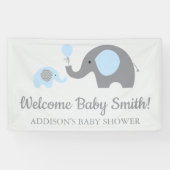 Blauer und grauer Elephant Baby Shower Banner Post (Horizontal)