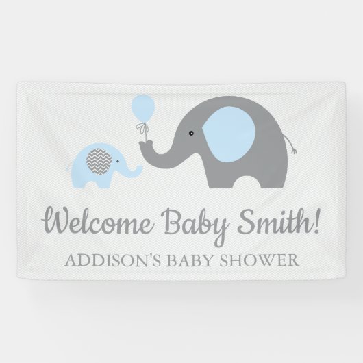 Blauer und grauer Elephant Baby Shower Banner Post (Horizontal)