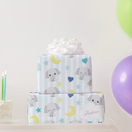 Blauer und grauer Elephant Muster Baby Boy Striche Geschenkpapier