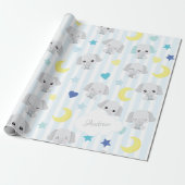 Blauer und grauer Elephant Muster Baby Boy Striche Geschenkpapier (Ungerollt)