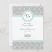 Blauer und grauer Monogramm-Duschkopf Einladung (Vorderseite)