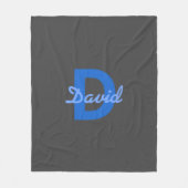 Blauer und grauer Name und Monogramm Fleecedecke (Vorderseite)