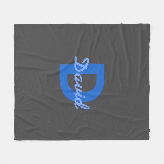 Blauer und grauer Name und Monogramm Fleecedecke (Vorderseite (Horizontal))