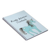 Blauer und grauer Pastellunicorn | personalisiert Notizblock (Rechte Seite)