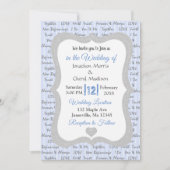Blauer und grauer romantischer Text Hochzeitsempfa Einladung (Vorderseite)