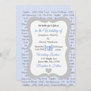 Blauer und grauer romantischer Text Hochzeitsempfa Einladung