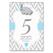 Blauer und grauer Zickzack Elefant - Tischkarte Tischnummer (Vorderseite)