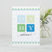 Blauer und grüne Blöcke Kinderdusche Einladung (Stehend Vorderseite)