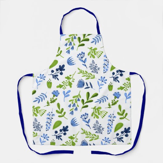 Blauer und grüner Blumendruck - All-over-Print-Sch Schürze (Vorderseite)