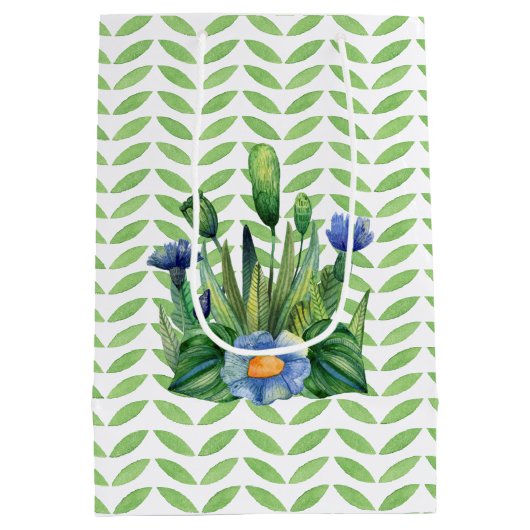 Blauer und grüner Blumengarten Mittlere Geschenktüte (Rückseite)