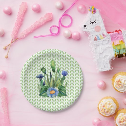 Blauer und grüner Blumengarten Pappteller (Party)