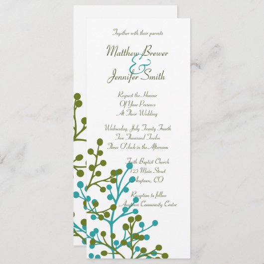 Blauer und grüner Blumenzwiebeleinladung Einladung (Vorne/Hinten)