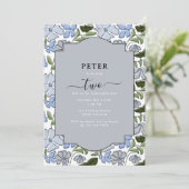 Blauer und grüner Blütenblock Print Boy Birthday Einladung (Stehend Vorderseite)