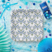 blauer und grüner Damast-Ornament-Pointillismus Pappteller (Party)