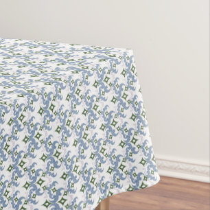 blauer und grüner Damast-Ornament-Pointillismus Tischdecke