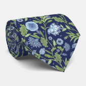 Blauer und grüner Floral Block Print Neck Tie Krawatte (Gerollt)
