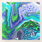Blauer und grüner Fluid Art Pour Painting Effect G Glasuntersetzer (Vorderseite)
