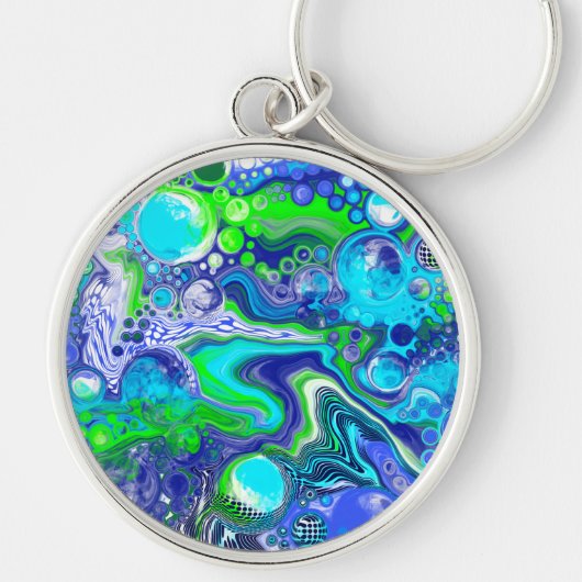Blauer und grüner Flüssigkeits-Kunstdruckeffekt Schlüsselanhänger (Vorne)