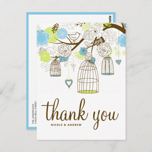 Blauer und grüner Geburtszettel Vielen Dank, Postc Postkarte (Vorne/Hinten)