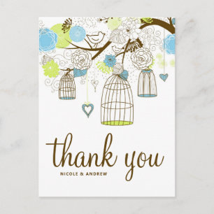 Blauer und grüner Geburtszettel Vielen Dank, Postc Postkarte