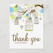 Blauer und grüner Geburtszettel Vielen Dank, Postc Postkarte (Vorderseite)