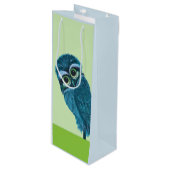 Blauer und grüner grabender Eulen-Dekor Geschenktüte Für Weinflaschen (Vorderseite Schrägansicht)