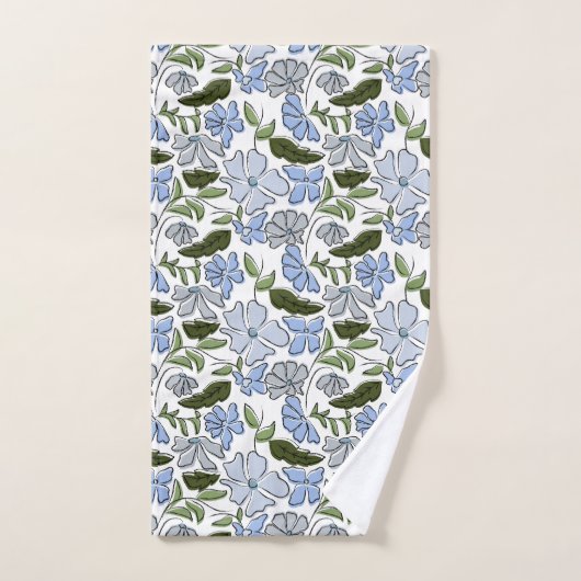 Blauer und grüner handgezeichneter Blumenblock-Dru Badhandtuch Set (Handtuch)