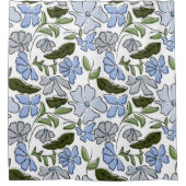 Blauer und grüner handgezeichneter Blumenblock-Dru Duschvorhang (Vorderseite)