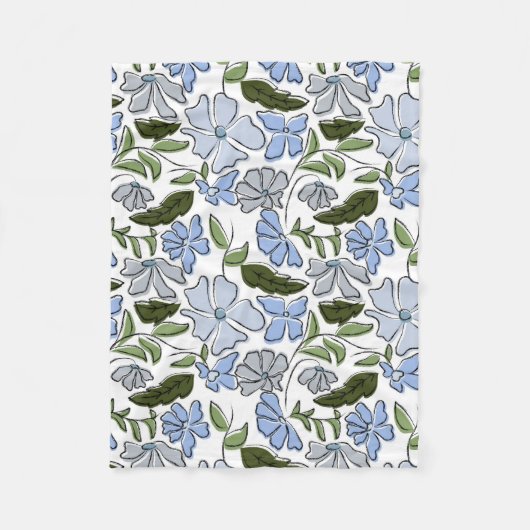 Blauer und grüner handgezeichneter Blumenblock-Dru Fleecedecke (Vorderseite)