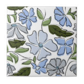 Blauer und grüner handgezeichneter Blumenblock-Dru Fliese (Vorderseite)