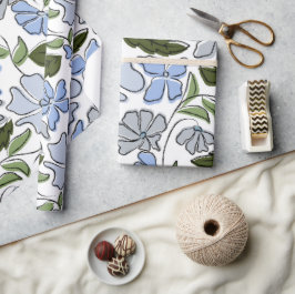 Blauer und grüner handgezeichneter Blumenblock-Dru Geschenkpapier