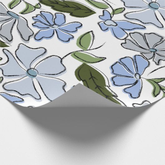 Blauer und grüner handgezeichneter Blumenblock-Dru Geschenkpapier (Ecke)