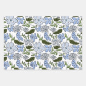 Blauer und grüner handgezeichneter Blumenblock-Dru Geschenkpapier Set (Vorderseite)