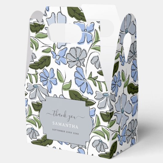 Blauer und grüner handgezeichneter Blumenblock-Dru Geschenkschachtel (Geöffnet)