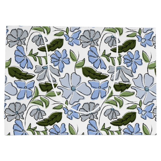 Blauer und grüner handgezeichneter Blumenblock-Dru Große Geschenktüte (Rückseite)