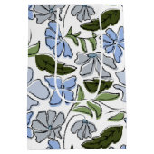 Blauer und grüner handgezeichneter Blumenblock-Dru Mittlere Geschenktüte (Rückseite)