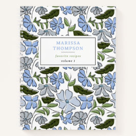 Blauer und grüner handgezeichneter Blumenblock Dru Notizblock