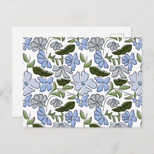 Blauer und grüner handgezeichneter Blumenblock-Dru Postkarte (Vorne/Hinten)