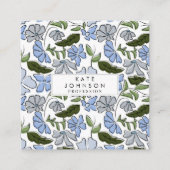 Blauer und grüner handgezeichneter Blumenblock-Dru Quadratische Visitenkarte (Vorderseite)