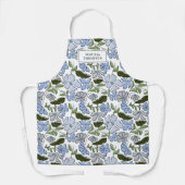 Blauer und grüner handgezeichneter Blumenblock-Dru Schürze (Vorderseite)